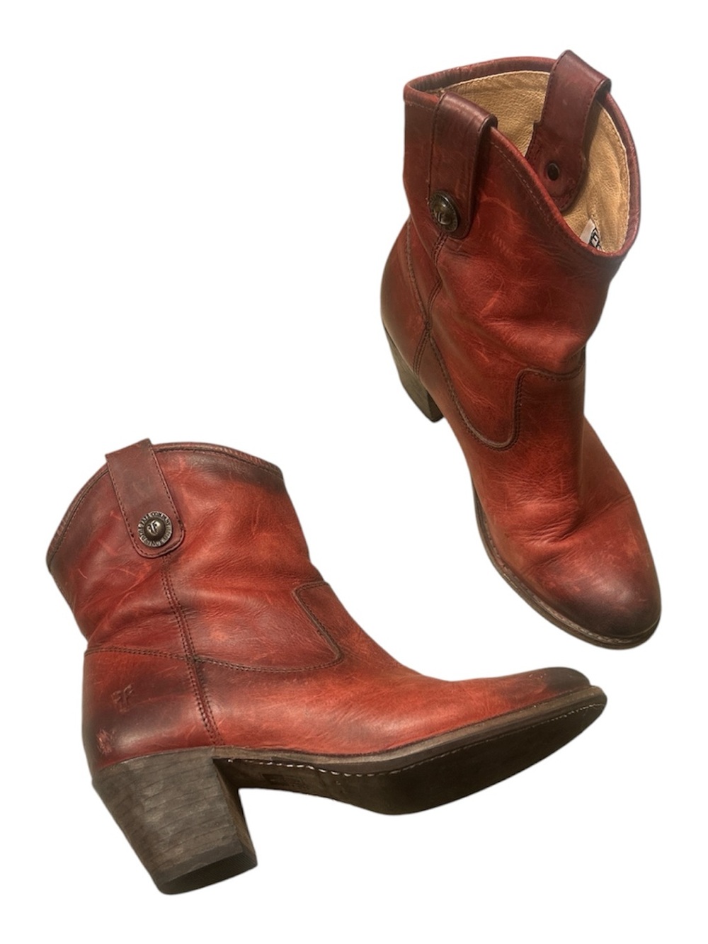 FRYE AND CO. Red Leather Short Western Boots Vintage Size 6.5